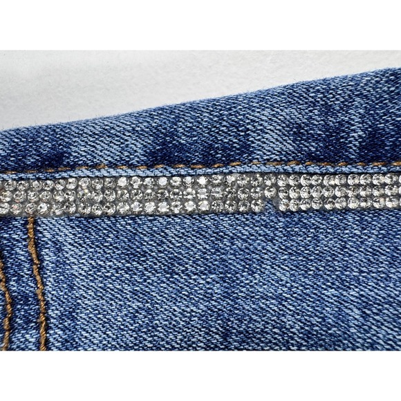Guess Womens Jeans Rhinestone Embellished High Rise Skinny Distressed Blue Denim - Picture 10 of 15